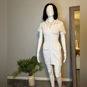 PrettyLittleThing White Ruched Button-Up Mini Dress